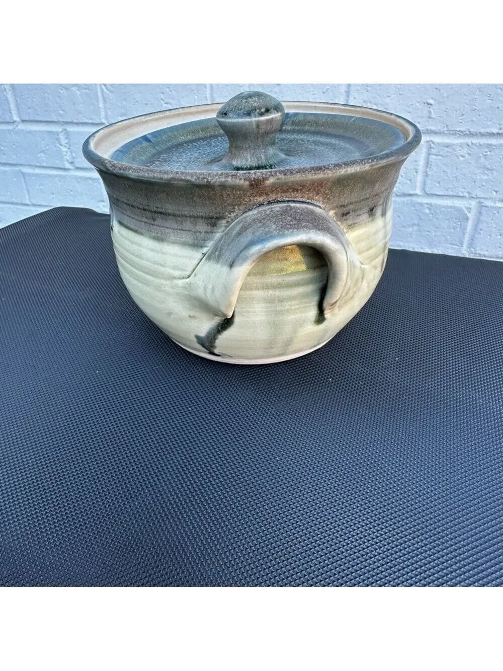 Handcrafted Ceramic Art Pottery Casserole Dish Lid+Loop+Handles Signed by Artist